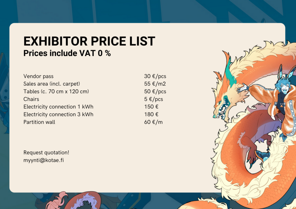 Exhibitor price list